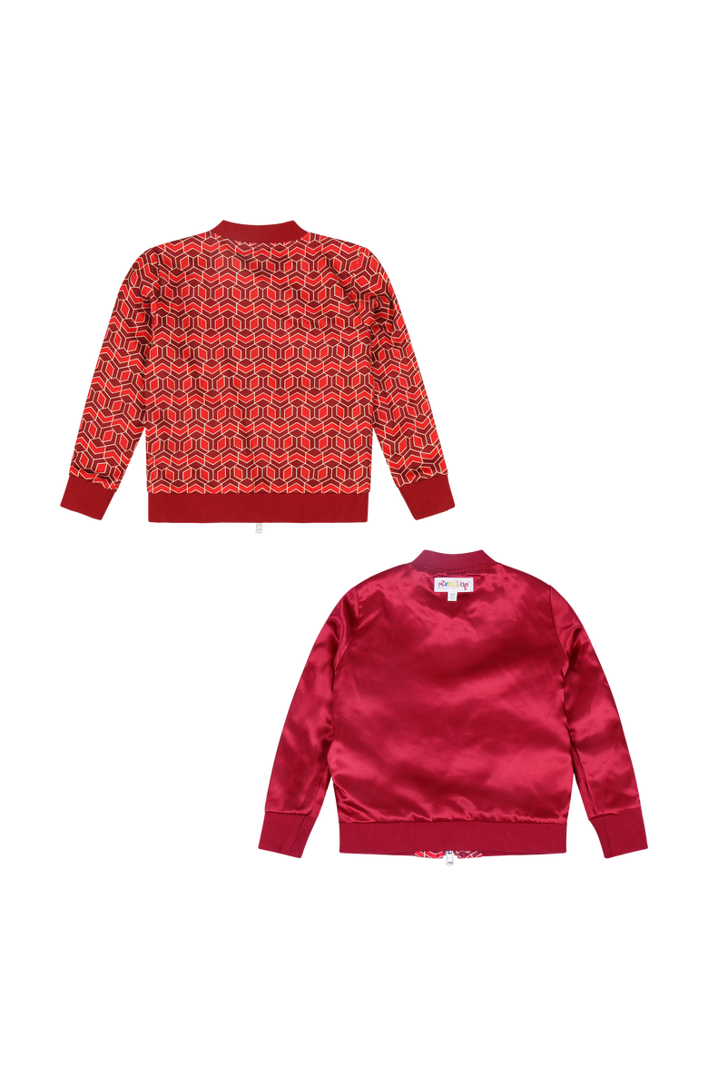 Mixed Up Clothing Girls Reversible Zip up Lightweight Bomber Jacket, Alternate, color, Red Multicolor