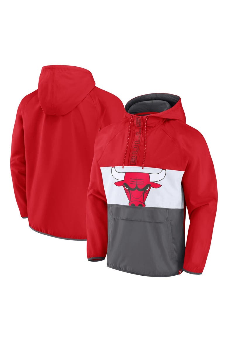 Men's Fanatics Branded  Red/Gray Chicago Bulls Anorak Flagrant Foul Color-Block Raglan Hoodie Half-Zip Jacket, Main, color, Red