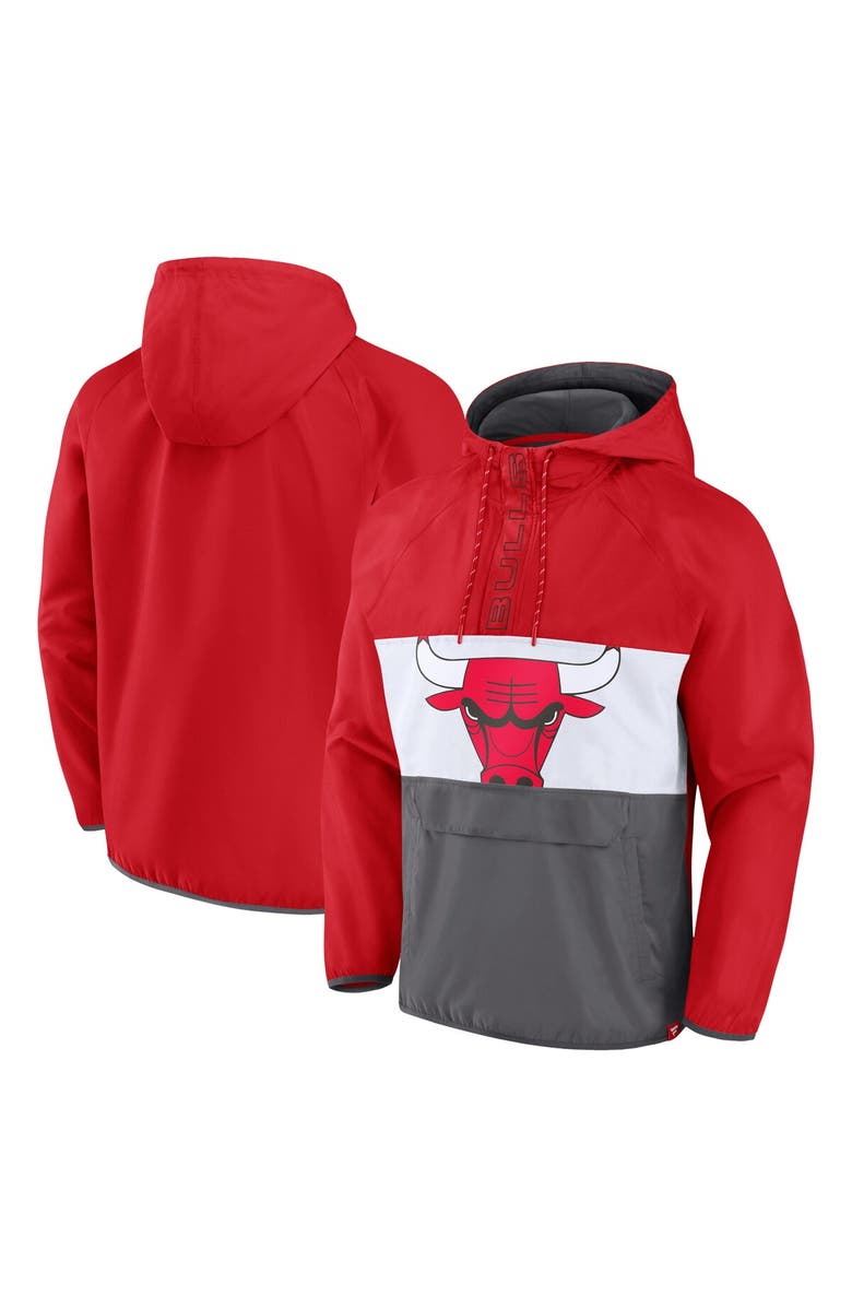 FANATICS Men's Fanatics Branded Red/Gray Chicago Bulls Anorak Flagrant Foul Color-Block Raglan Hoodie Half-Zip Jacket, Main, color, Red
