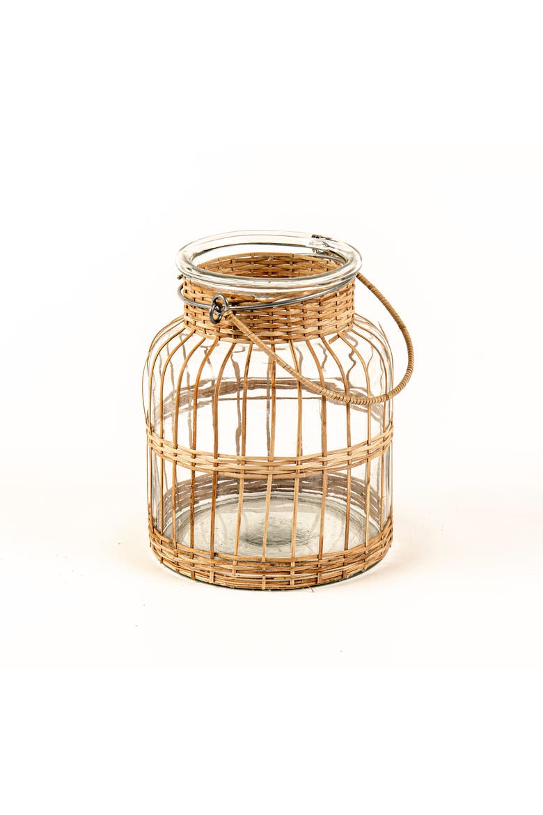 Glass with cane weaved votive, Main, color, Natural