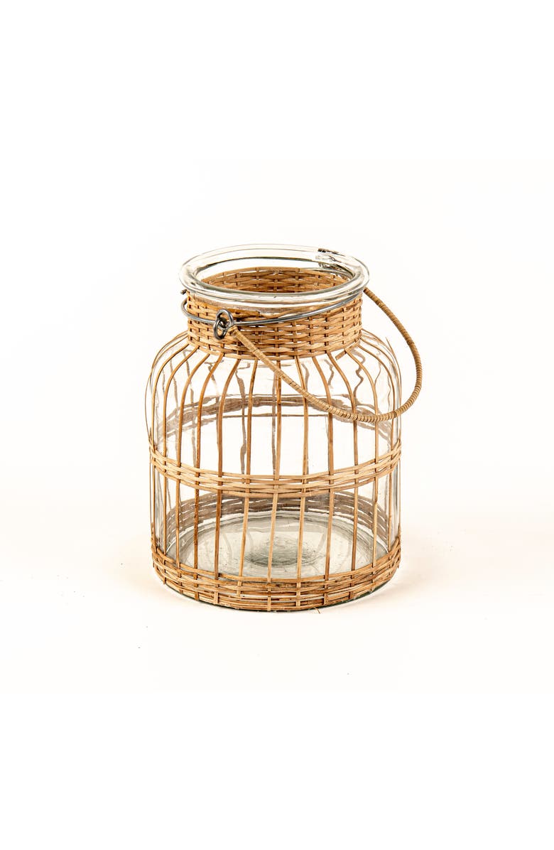 Wicker Village Glass with cane weaved votive, Main, color, Natural