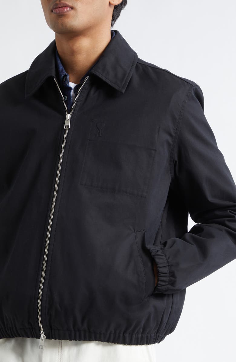 AMI PARIS Embossed Logo Cotton Zip Jacket, Alternate, color, Noir