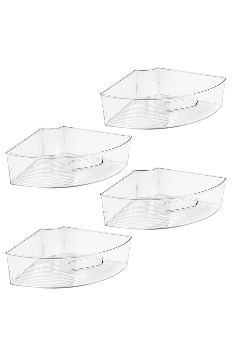 Linus Lazy Susan 1/4 Wedge Bin with Handle, Set of 4, Clear, Made in USA, Main, color, Clear