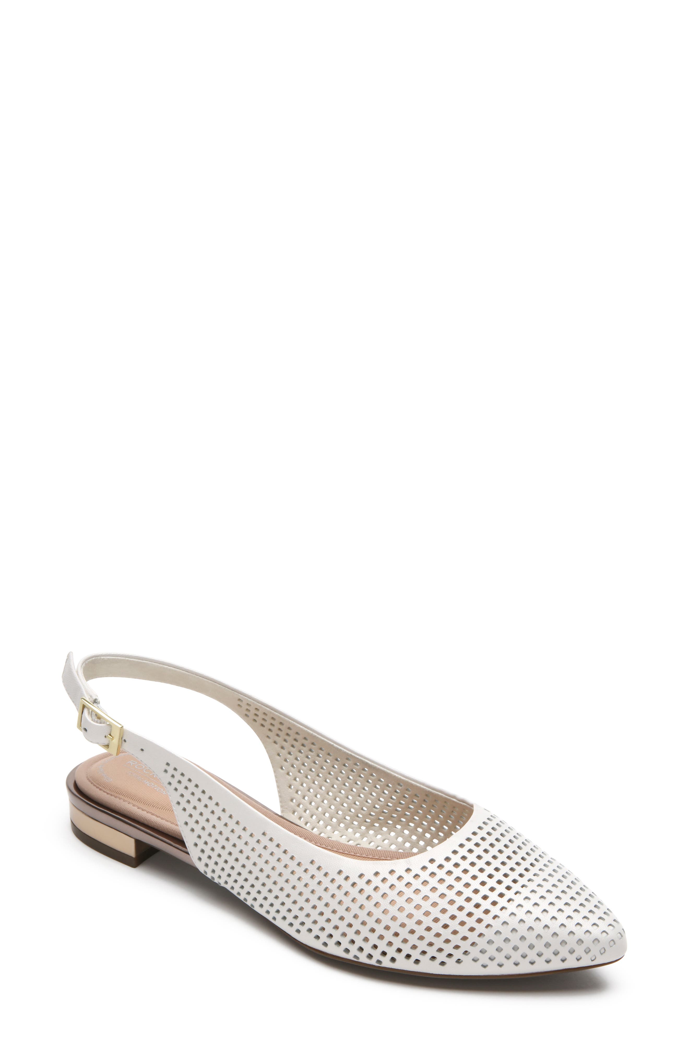 Adelyn Perforated Slingback Flat, Main, color, WHITE PATENT LEATHER