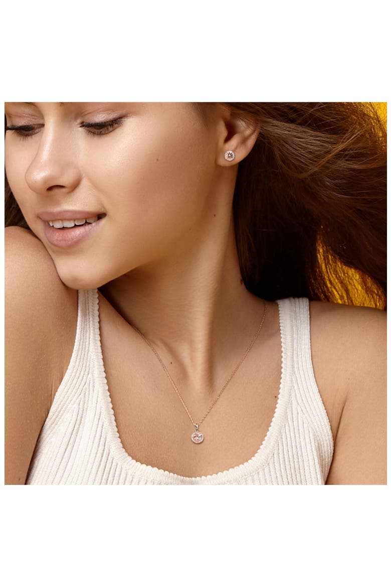 Morganite & Diamond Halo Pendant Necklace & Stud Earrings Set, Alternate, color, PINK
