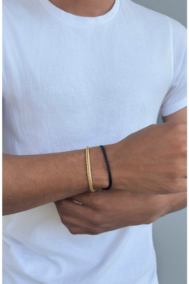 Men's Leather & Chain Double Strand Bracelet, Alternate, color, BLACK/ GOLD
