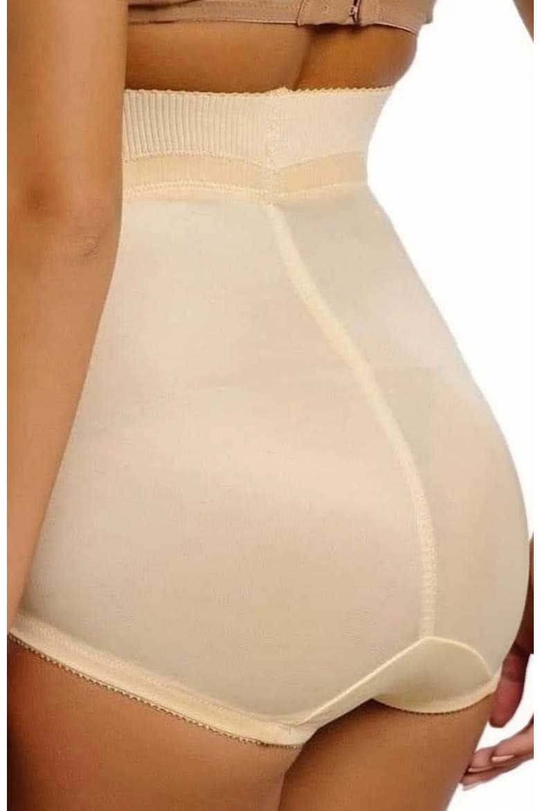 Medium Support High Waist Panty Brief with Tulip Front Panel Memory Compression Fabric, Alternate, color, Beige