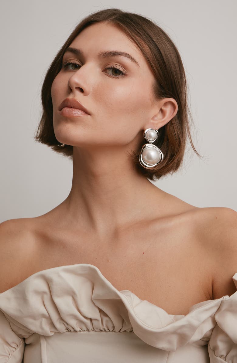 LELET NY Sloane Pearl Drop Clip-On Earrings, Alternate, color, Rhodium