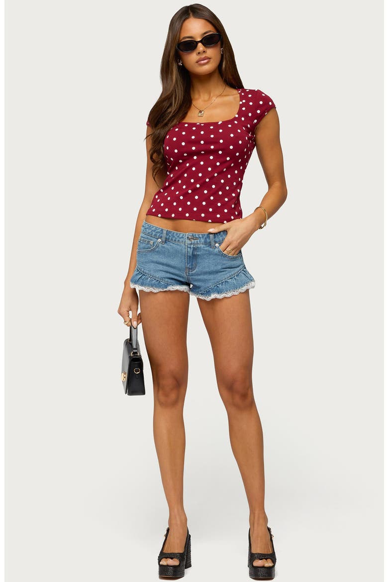 Roy Ruffle Lace Denim Micro Shorts, Alternate, color, LIGHT-BLUE
