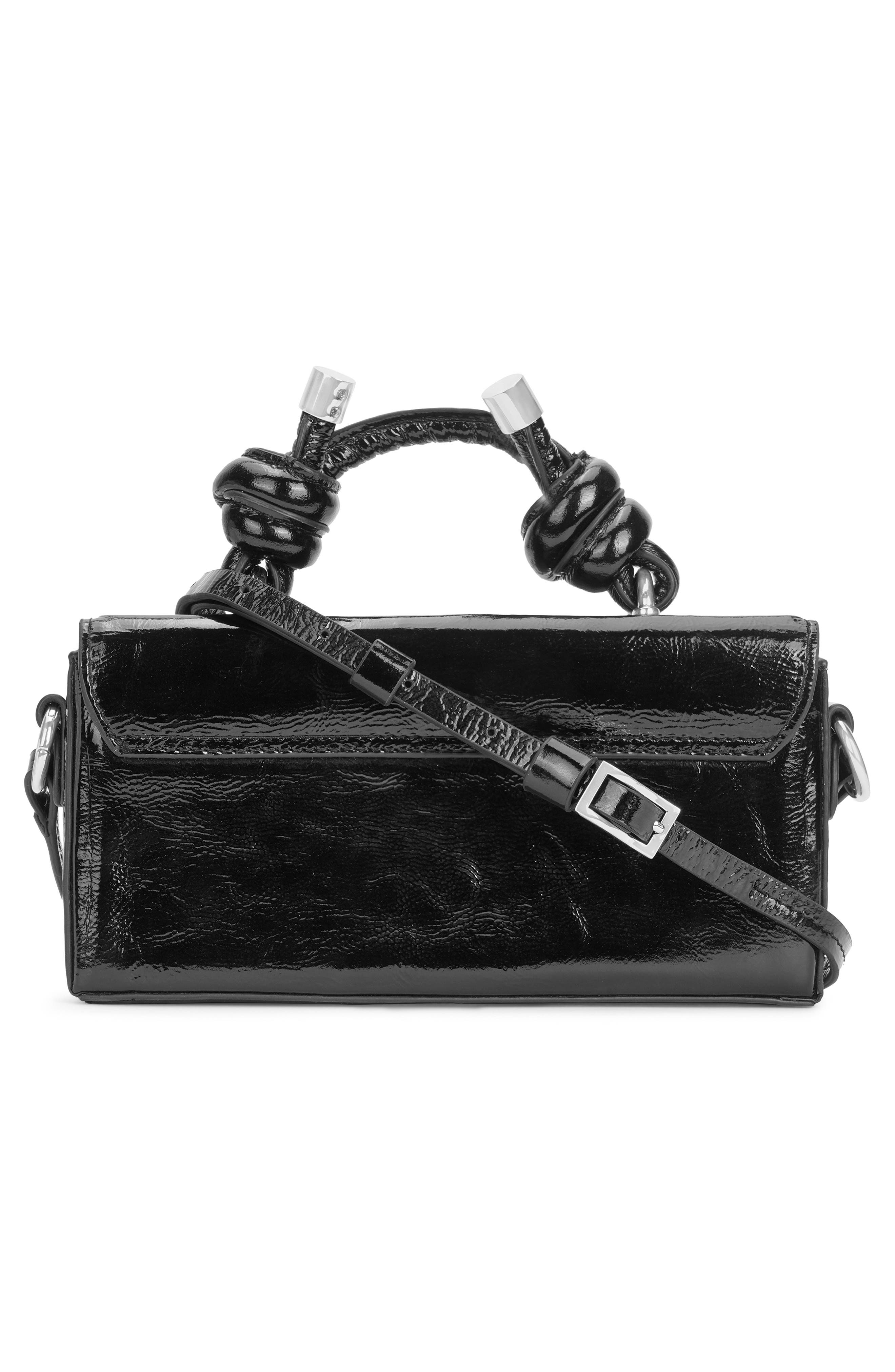 Mary Micro Crinkle Leather Crossbody Bag, Alternate, color, BLACK