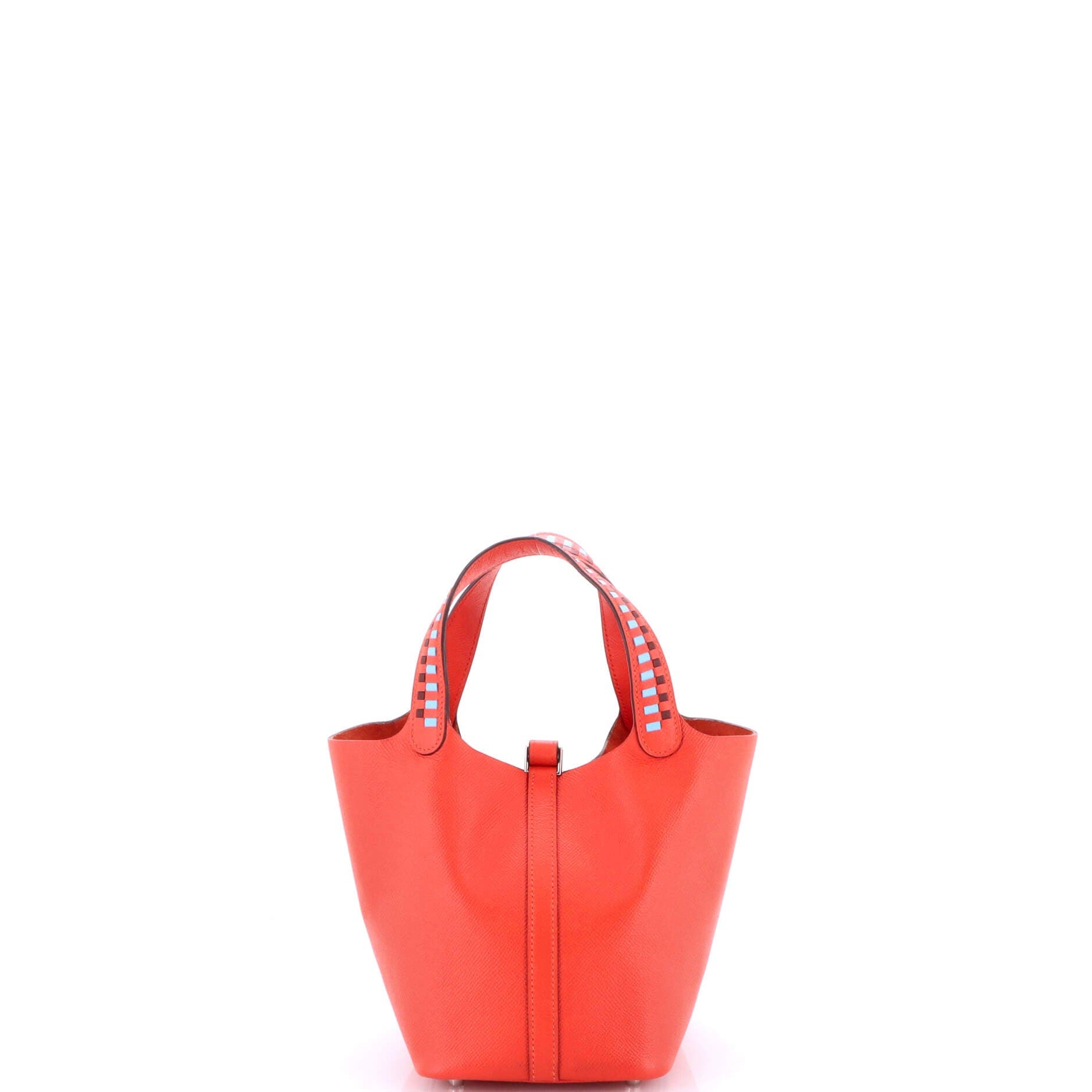 Pre-Owned Hermes Picotin Lock Bag Tressage Epsom PM, Alternate, color, Capucine/Bleu Du Nord/Rouge H