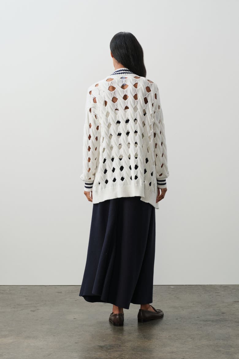 Mirra Oversized Cable Knit Cardigan, Alternate, color, TENNIS WHITE/CLUB BLUE