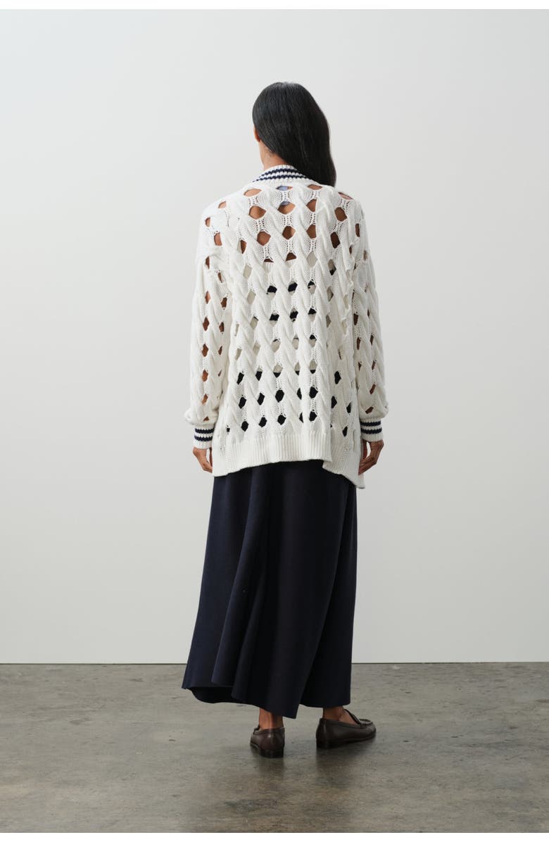 NAKED CASHMERE Mirra Oversized Cable Knit Cardigan, Alternate, color, Tennis White/Club Blue
