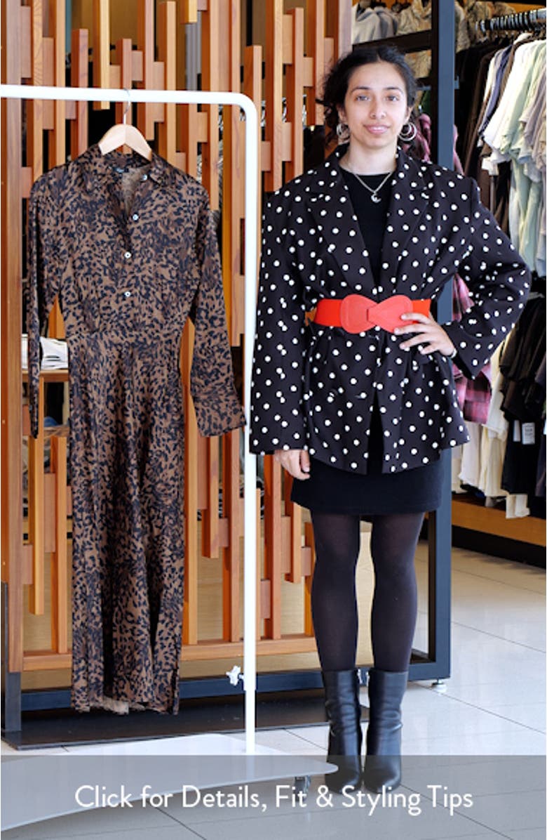 Jazlyn Leopard Long Sleeve Satin Midi Shirtdress, sales video thumbnail