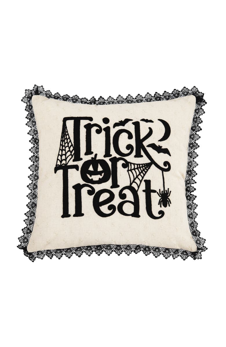 C&F Home Trick Treat Black And White Embroidered Throw Halloween Pillow, 18" x 18", Main, color, Beige
