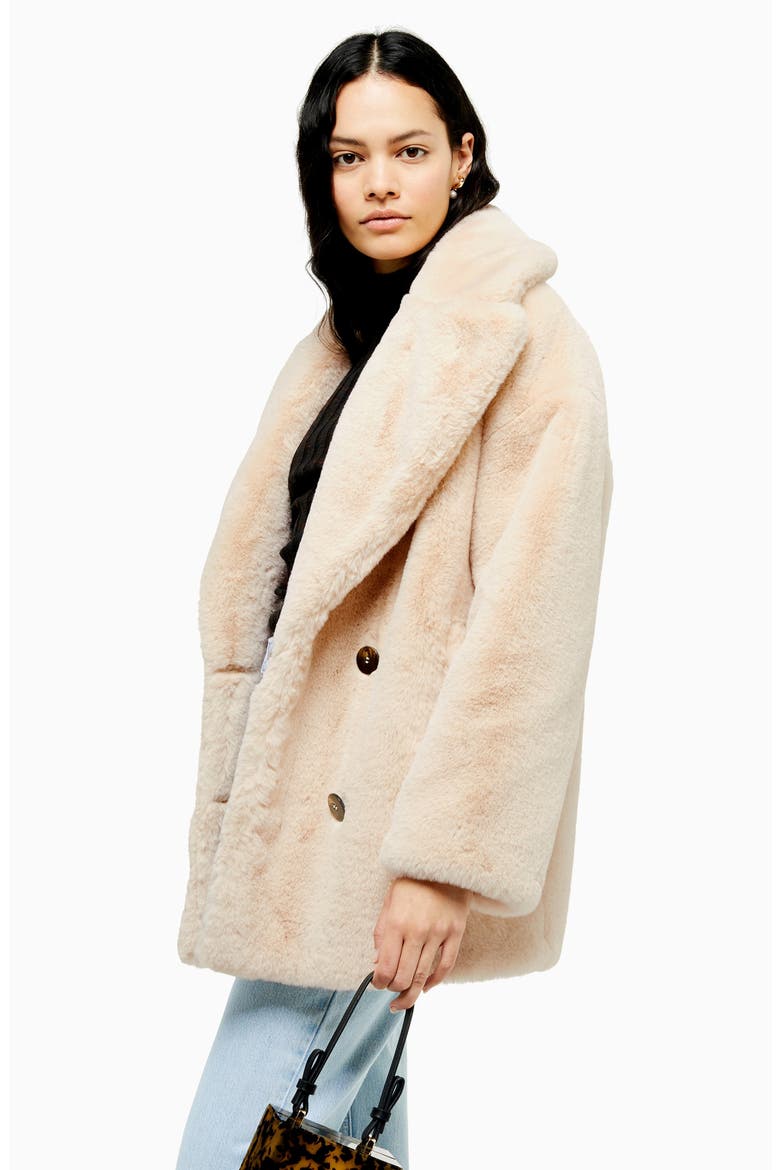 Ally Faux Fur Double Breasted Jacket, Alternate, color, CREAM