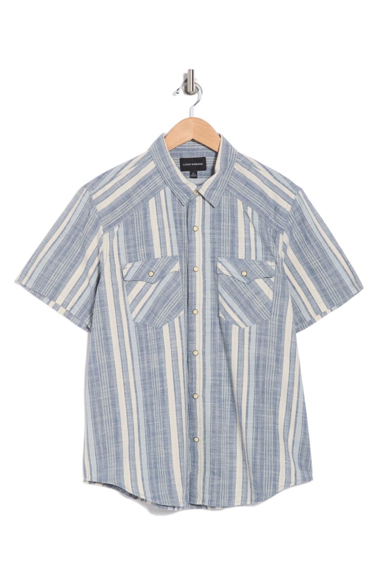 Lucky Brand Plaid Snap-Up Western Work Shirt, Alternate, color, Blue Stripe