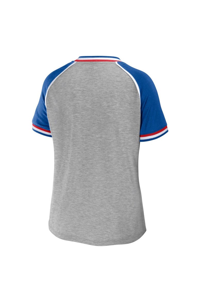 Women's WEAR by Erin Andrews Heather Gray New England Patriots Cropped Raglan Throwback V-Neck T-Shirt, Alternate, color, Heather Gray