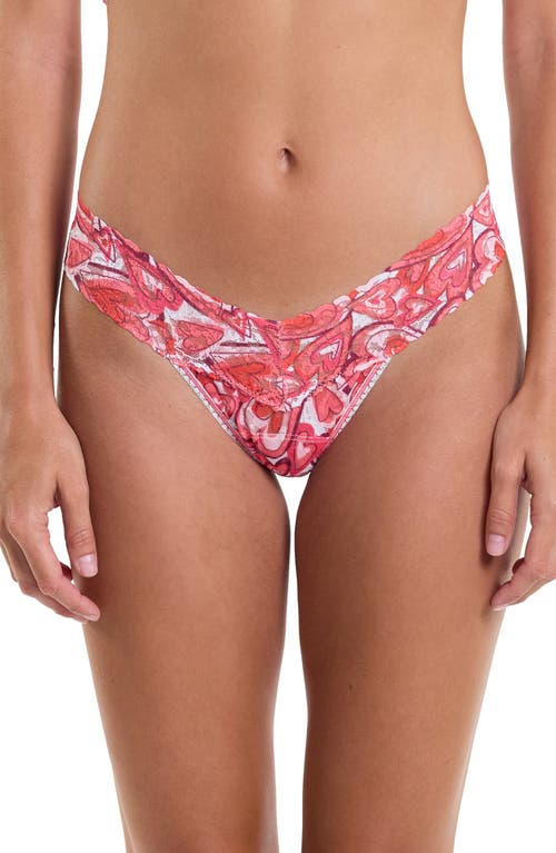 Hanky Panky Petite Size Printed Signature Lace Thong In Lots Of Love