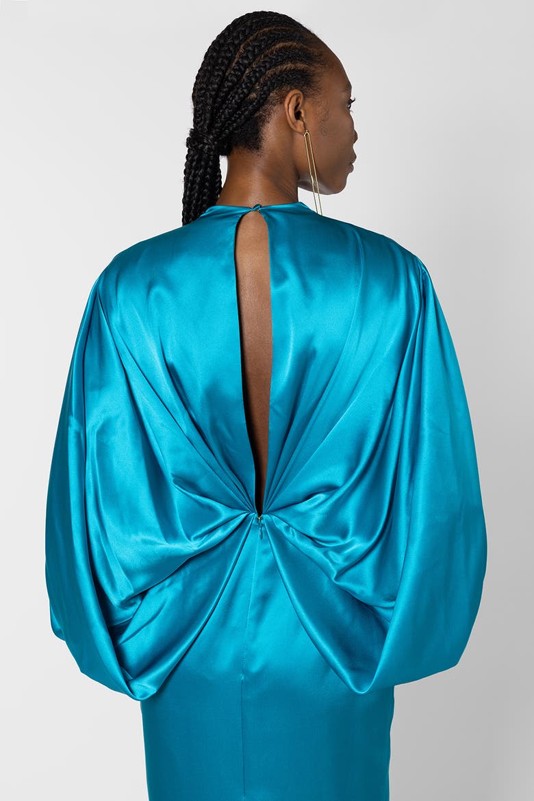 Rani Knot-Front Draped Maxi Dress, Alternate, color, Azure