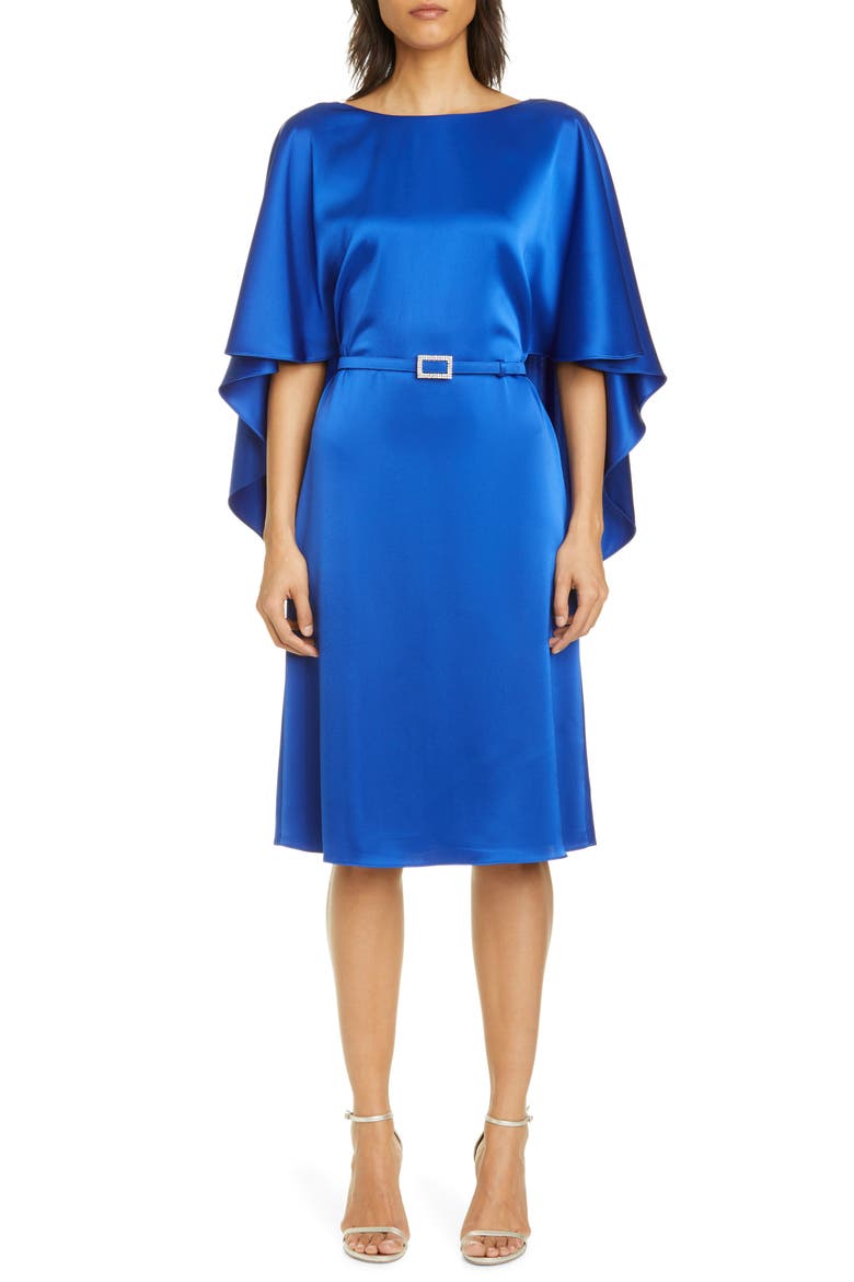 Cape Back Lightweight Liquid Satin Dress, Main, color, ELECTRIC BLUE