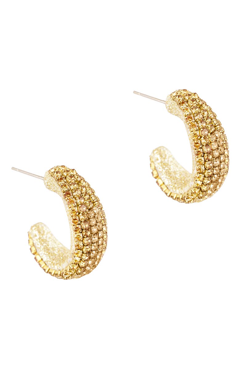 Deepa Gurnani Biles Crystal Hoop Earrings, Main, color, Gold