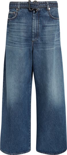 SPORTMAX Procida Belted Distressed Wide Leg Jeans | Nordstrom