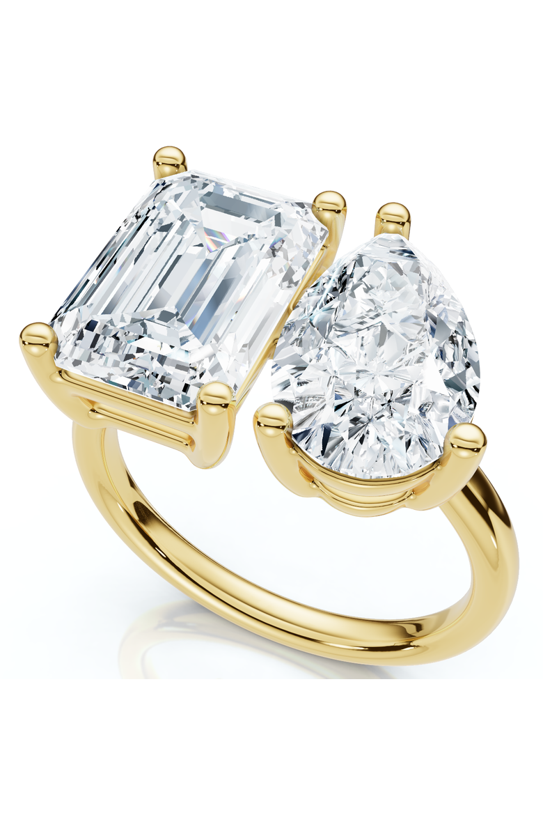 4.60Ct Pear & Emerald Toi et Moi Diamond Ring 14k Gold Lab Grown, Main, color, 14k Yellow Gold