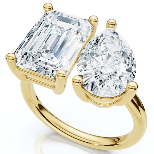 Bliss Diamond 4.60ct Pear & Emerald Toi Et Moi Diamond Ring 14k Gold Lab Grown In Gold
