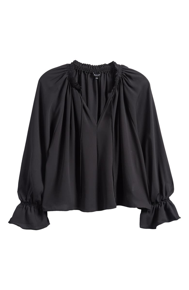 Madewell Long-Sleeve Tie-Neck Top, Alternate, color, True Black