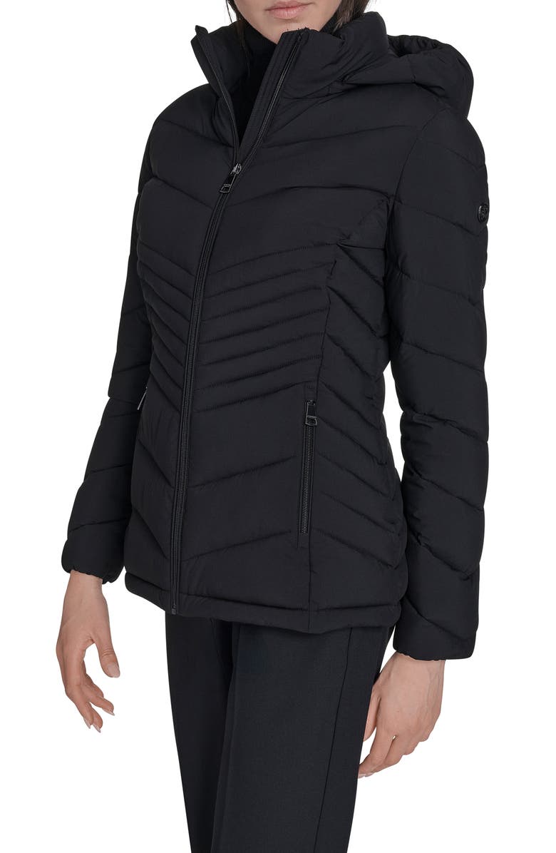 Calvin Klein Water Resistant Chevron Quilted Puffer Jacket, Alternate, color, Ebony