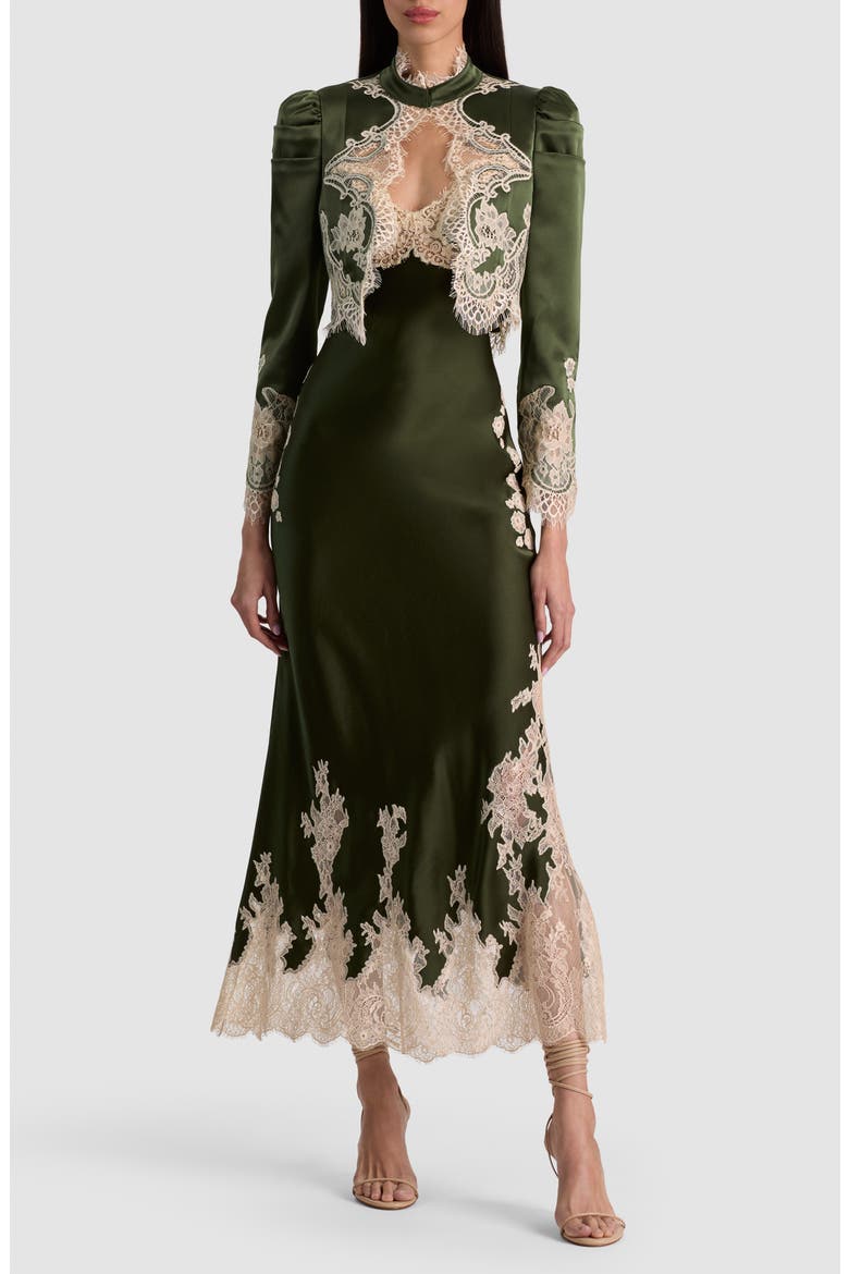 Thomsna Puff Sleeve Lace Trim Cropped Jacket, Main, color, DARK FERN