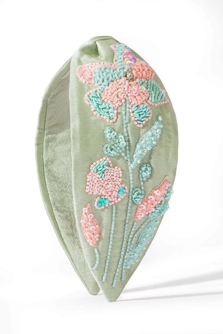 Flora Embellished Knotted Hair Band - Sage, Main, color, Light Green