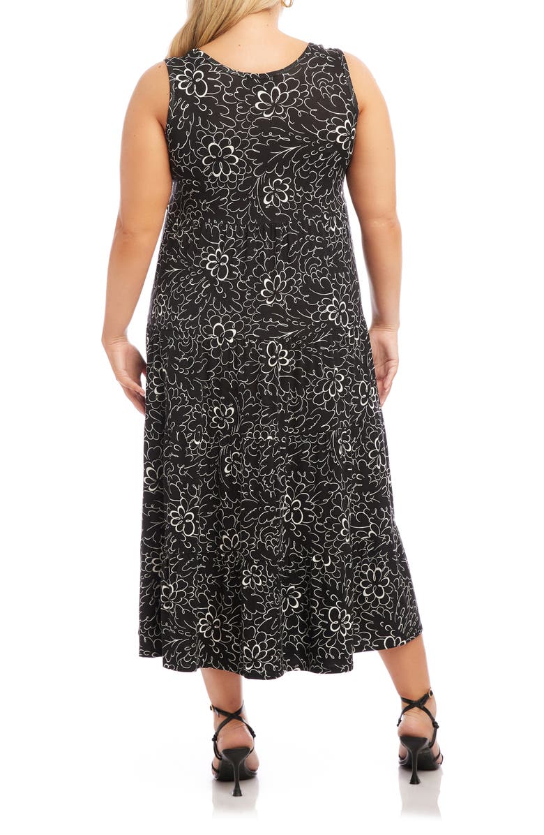 Karen Kane Floral Print Tiered Sleeveless Midi Dress, Alternate, color, Black Print