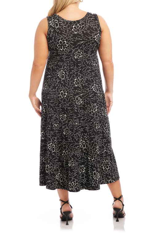 Karen Kane Floral Print Tiered Sleeveless Midi Dress In Black Print