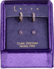 Leith Set of 2 Cubic Zirconia Stud & Huggie Hoop Earrings