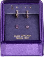 Leith Set of 2 Cubic Zirconia Stud & Huggie Hoop Earrings