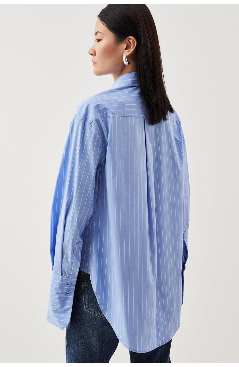 Karen Millen Striped Cotton Tie-Neck Rosette Shirt, Alternate, color, Blue