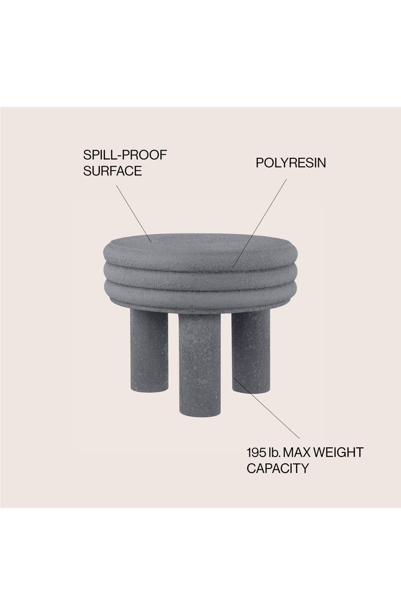JONATHAN Y Rashida Modern Round Polyresin Indoor/Outdoor Low Accent Coffee Table, Chunky Ribbed Tripod Base, All-Weather, Alternate, color, Gray Frosted