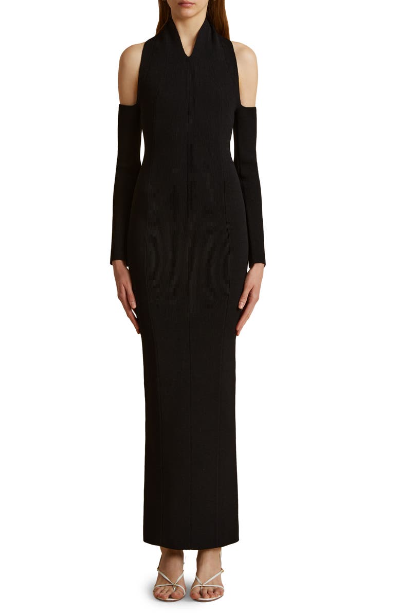 Khaite Sutton Cold Shoulder Long Sleeve Sweater Dress, Main, color,