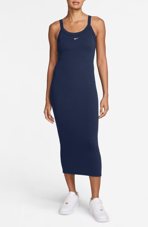 Nike Sportswear Chill Knit Tight Rib Midi Dress In Blue