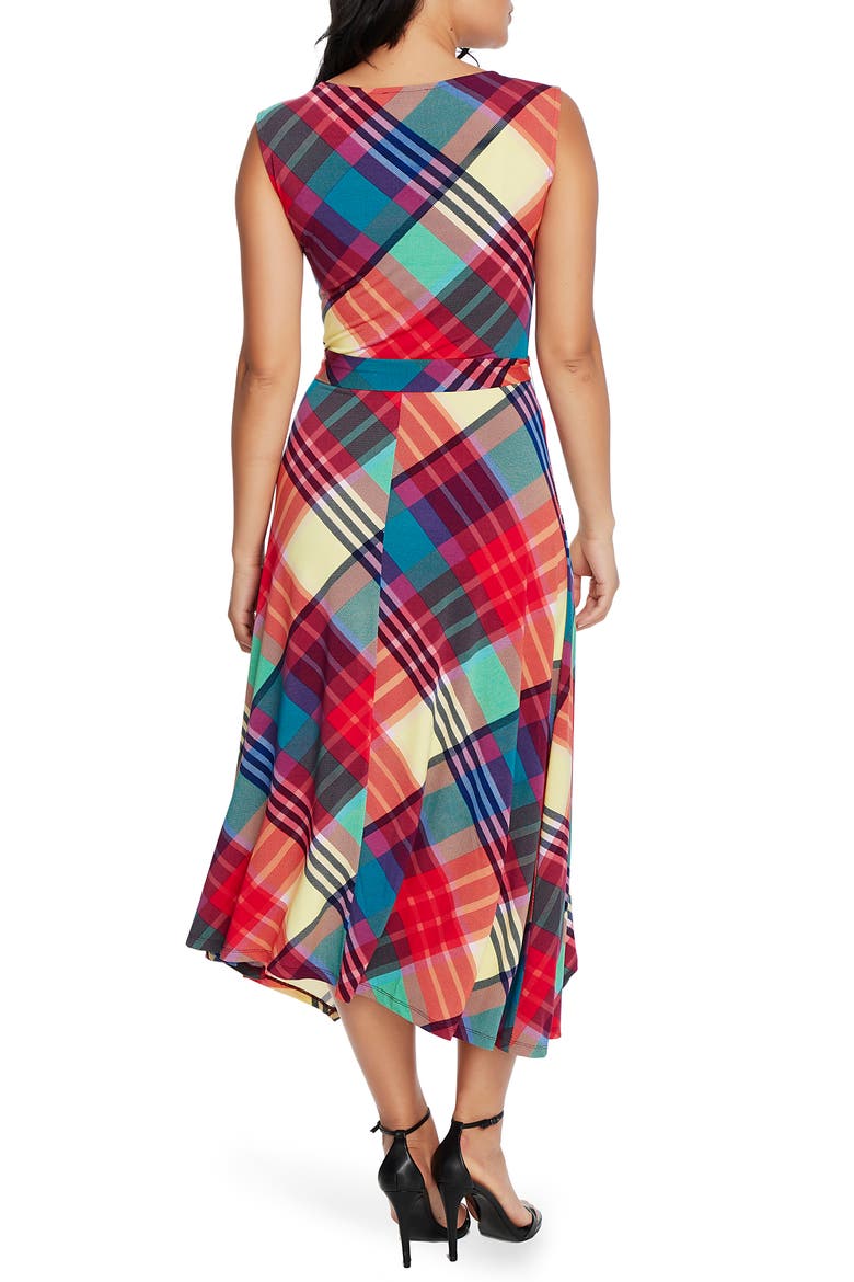Plaid Asymmetrical Belted Dress, Alternate, color, EVENING NAVY