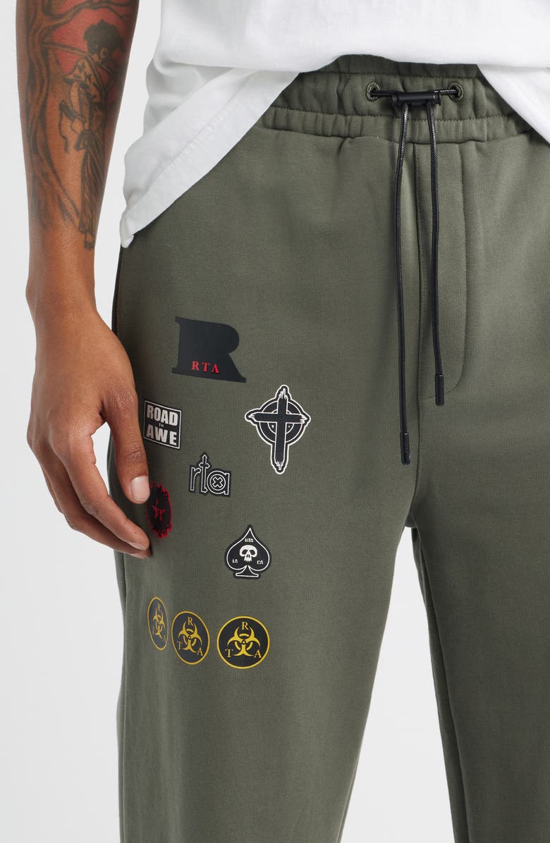 RtA Cameron Military Graphic Straight Leg Sweatpants, Alternate, color, Olive Military Patch