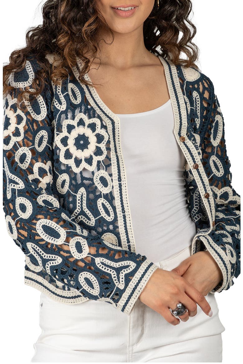 Floral Crocheted Bolero Cardigan, Main, color, BLUE