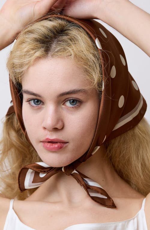 Lost Pattern Retro Polka Dot Silk Square Bandana In Brown