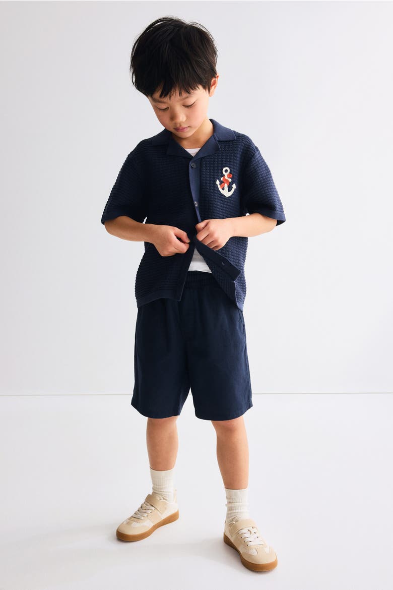 Textured-knit Resort Shirt, Main, color, Dark blue/anchor