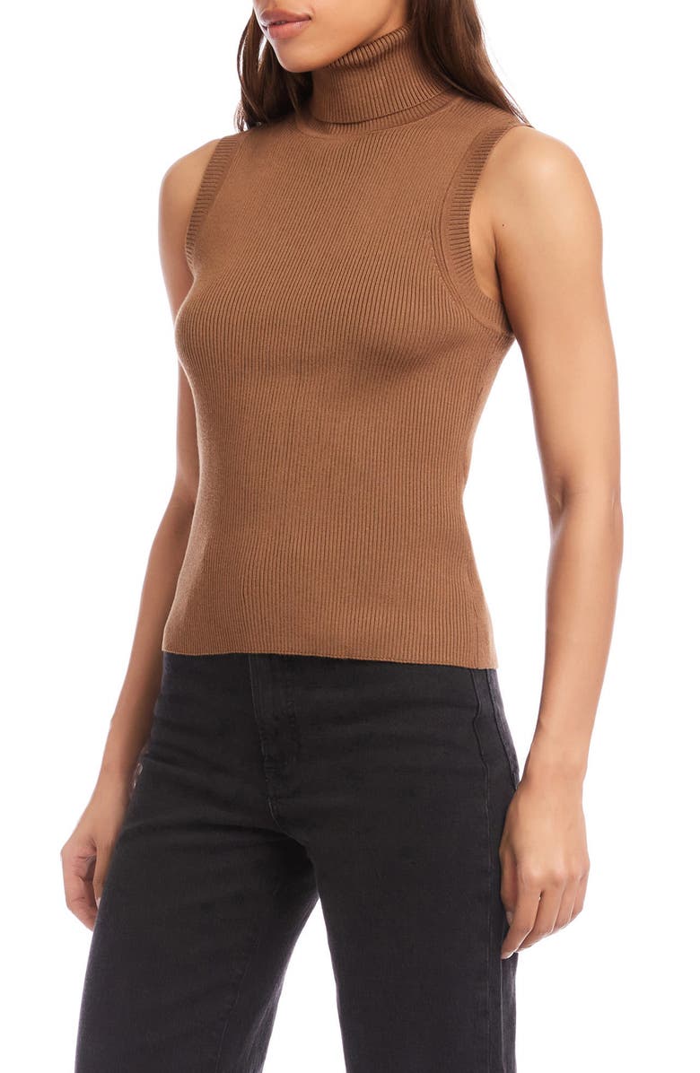 FIFTEEN TWENTY Kelli Turtleneck Sleeveless Rib Sweater, Alternate, color, Mocha