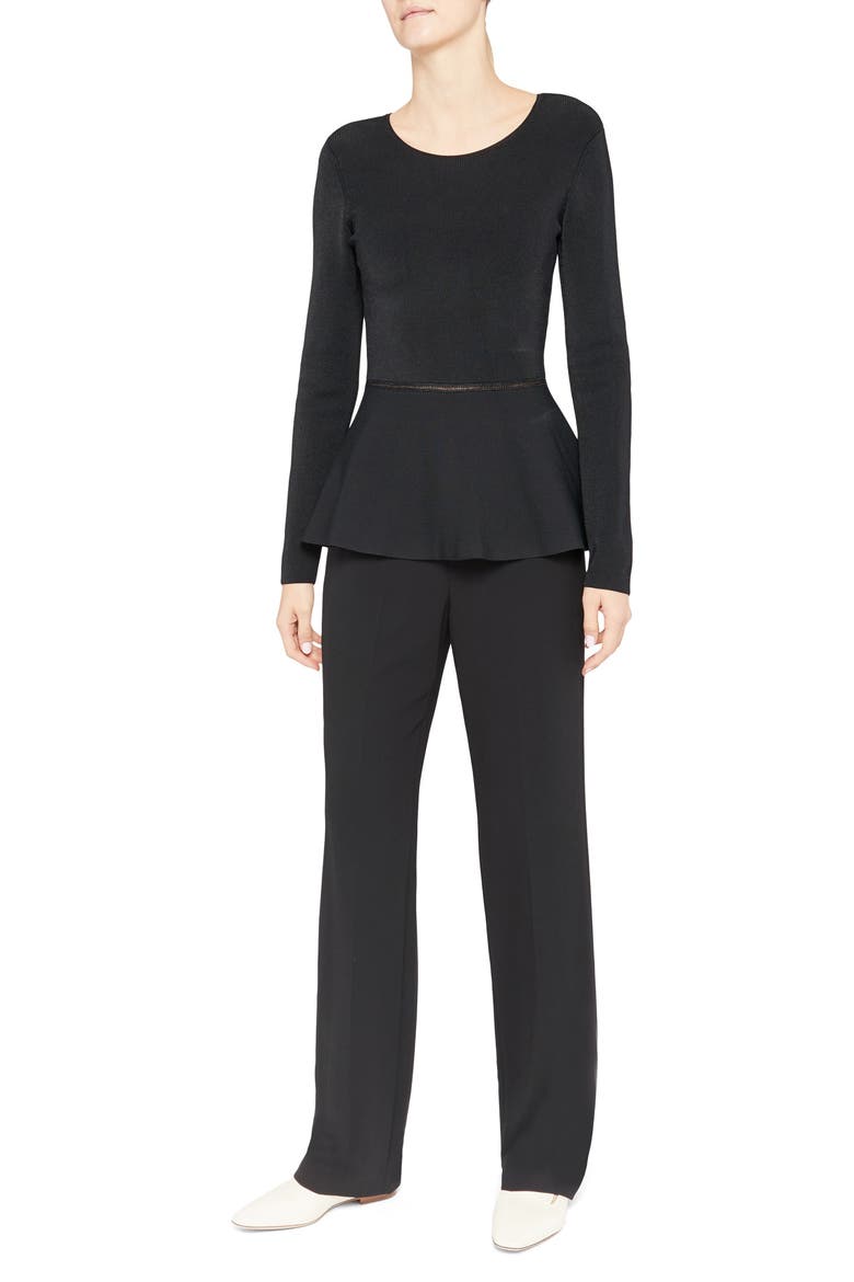 Compact Crepe Peplum Pullover, Alternate, color, BLACK