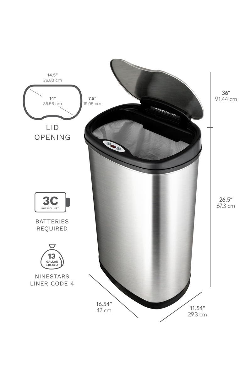 Oval Automatic Touchless Infrared Motion Sensor Trash Can Combo 2-Piece Set - 13.2 Gallons/2.1 Gallons, Alternate, color, SILVER BLACK