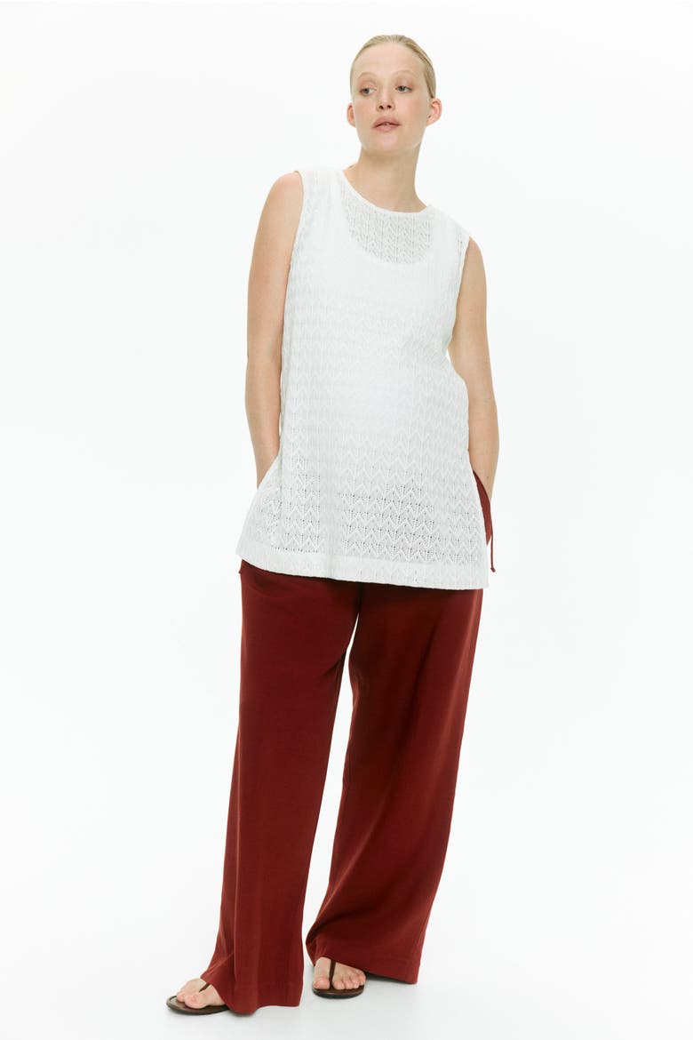 Mama Linen-blend Drawstring Trousers, Main, color, Dark red